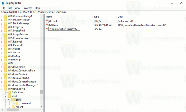 Удалить контекстное меню записи образа диска в Windows 10
