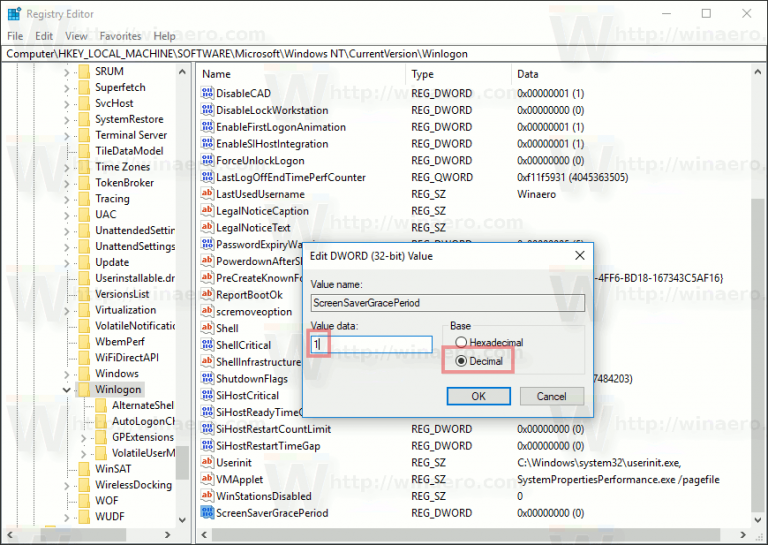 Change Screen Saver Password Grace Period in Windows 10