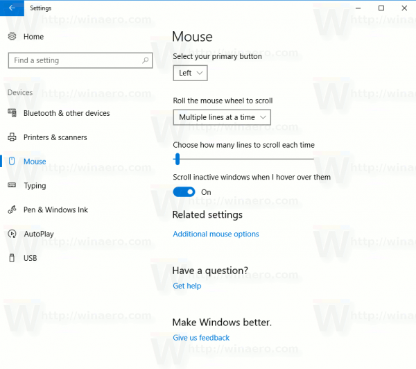 Settings Devices Mouse