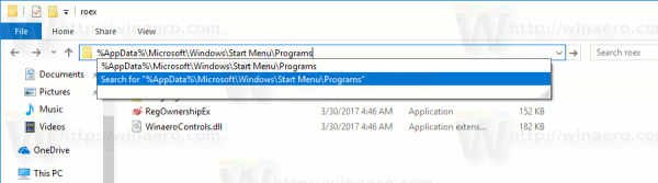 Start Menu Paste Path For Current Account