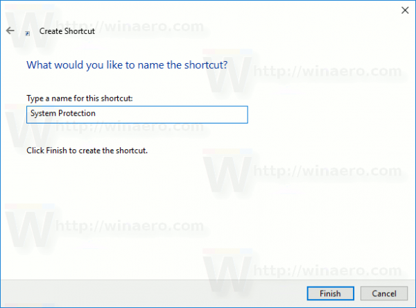 System Protection Shortcut Name