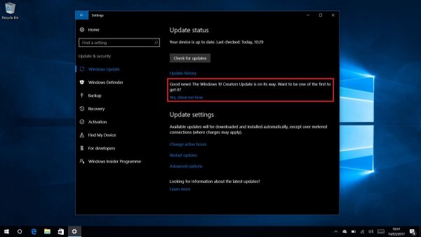 Windows 10 Creators Update Teaser In Settings