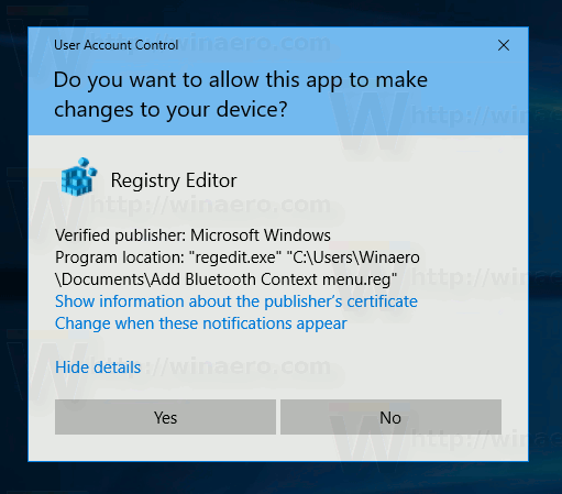 Windows 10 Bluetooth Context Menu Merge Tweak 1