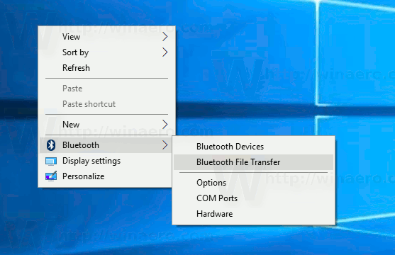Windows 10 Bluetooth Context Menu