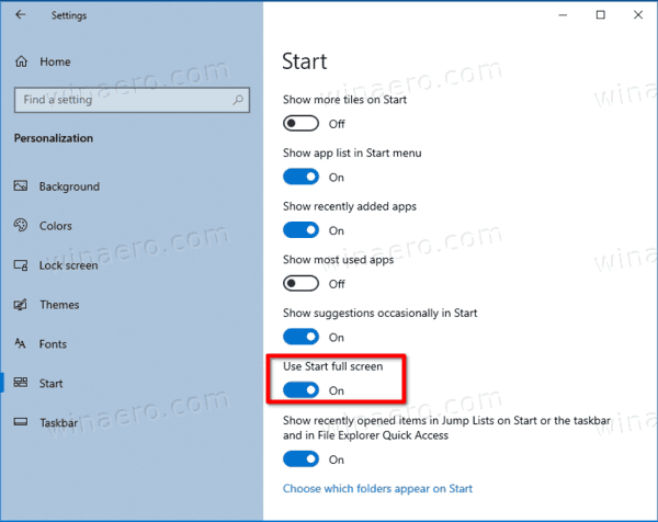 Windows 10 Make Start Menu Fullscreen