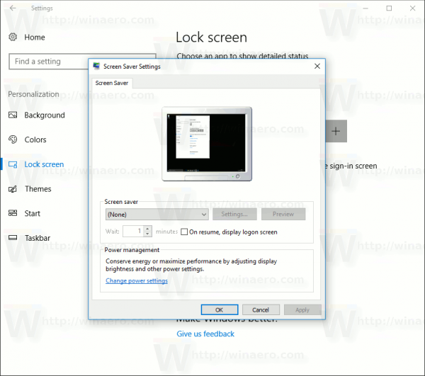 Windows 10 Screen Saver Options
