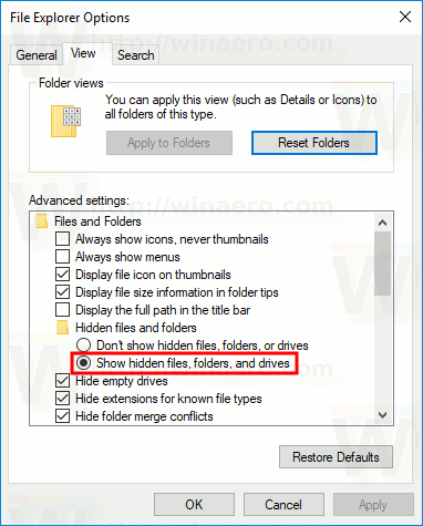 Windows 10 Show Hidden Files Options