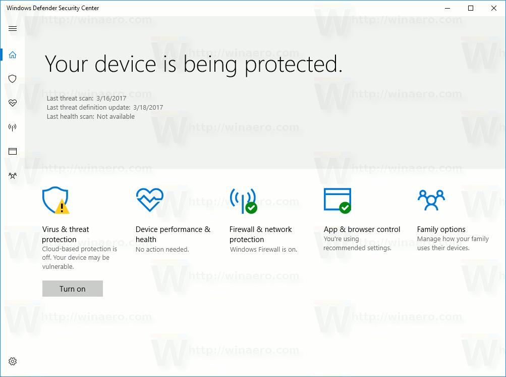 Центр безопасности Защитника Windows открыт