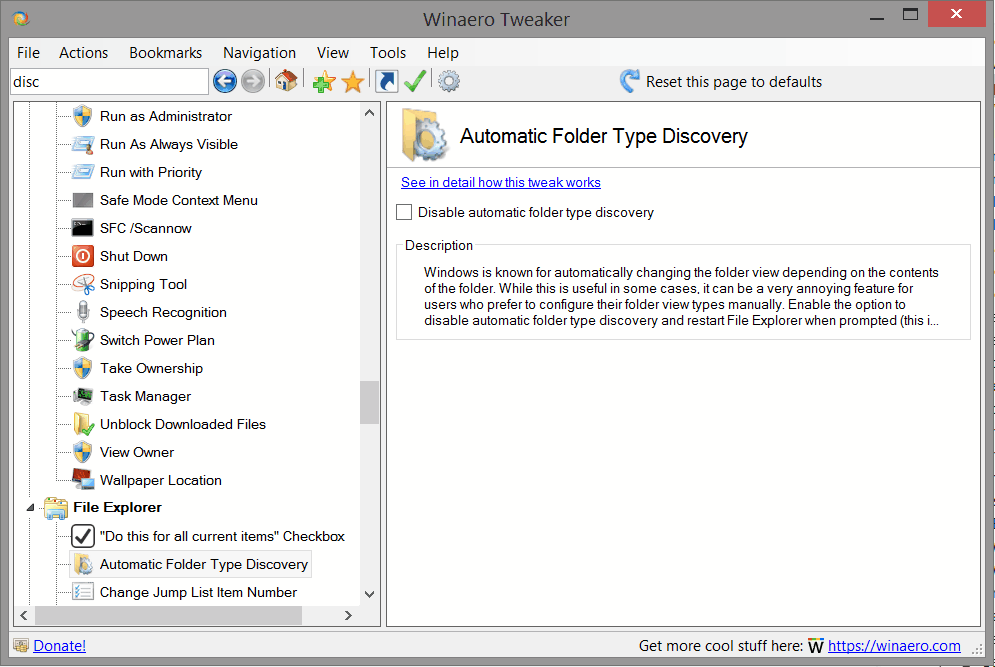 Automatic Folder Type Discovery Winaero Tweaker