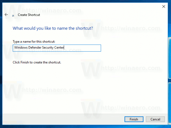 Create Defender Security Center Shortcut Name