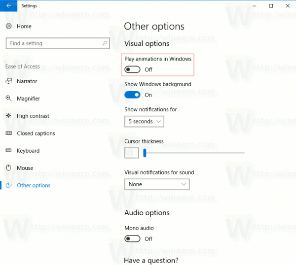 Disable Animations In Windows 10