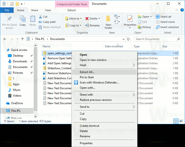 Remove Extract All from Context Menu in Windows 10