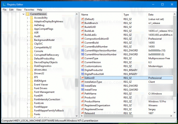 Find Windows 10 Edition In Registry