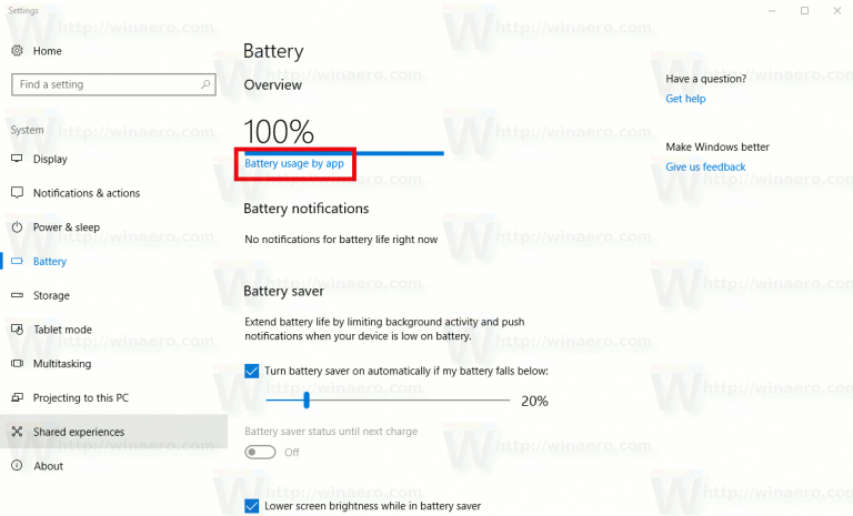 Manage Battery Usage by App in Windows 10