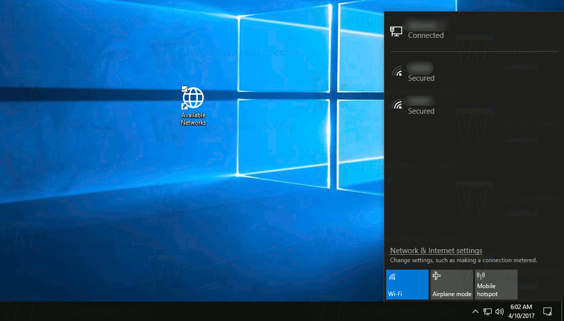 Create Show Available Networks Shortcut In Windows 10