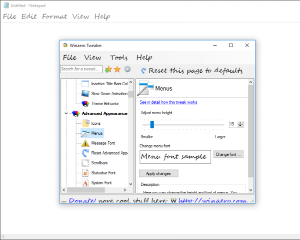 Пользовательский шрифт меню Windows 10 Creators Update