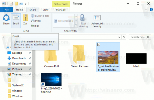 Email Ribbon Command Windows 10