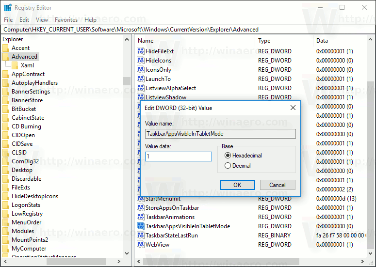 Enable App Icons on Taskbar in Tablet Mode in Windows 10