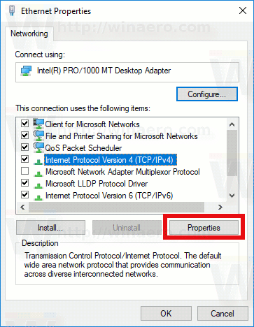 Network Connection Properties TCP Line
