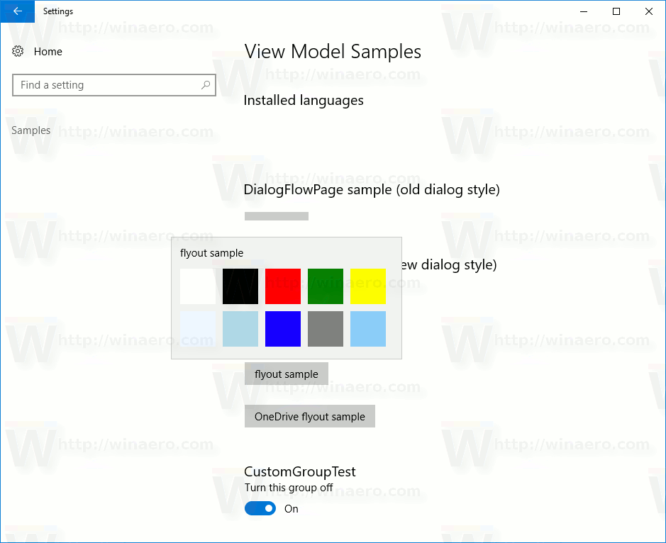 Enable Samples Page in Settings in Windows 10