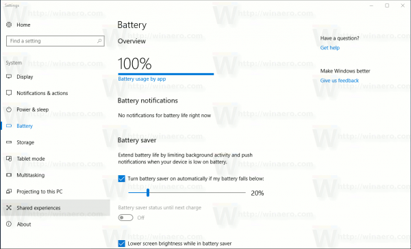 Settings System Battery