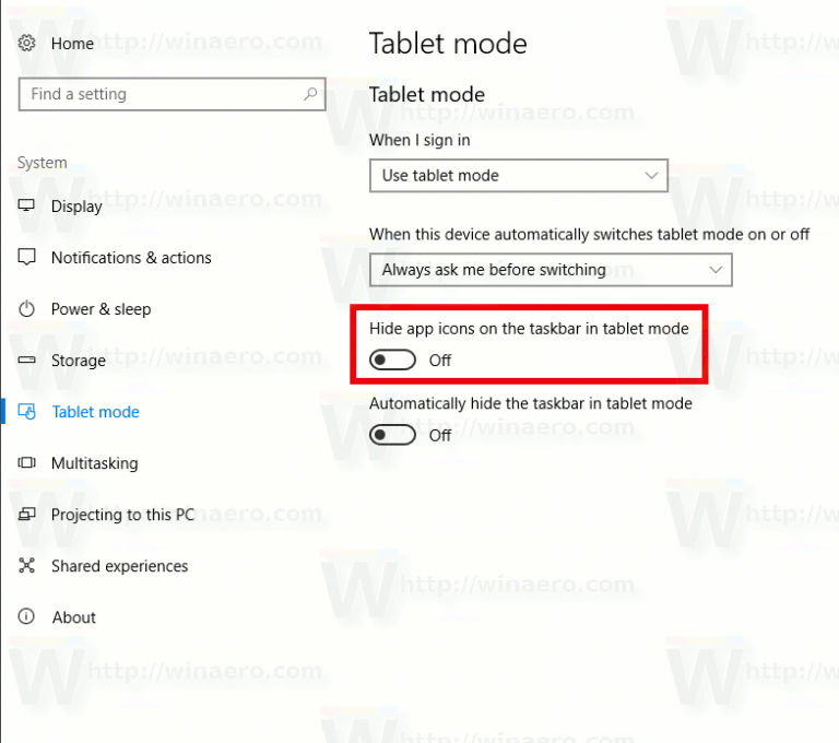 Enable App Icons on Taskbar in Tablet Mode in Windows 10
