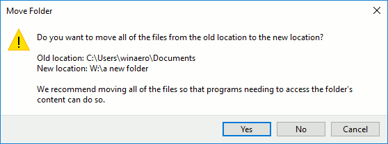 Папка перемещения документов Windows 10