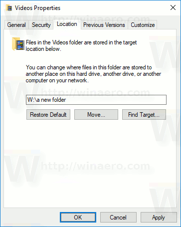 Windows 10 Videos Change Folder Location