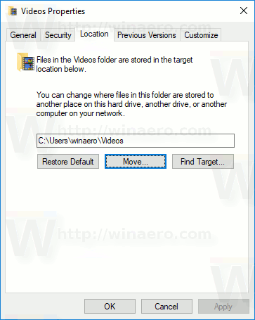 Windows 10 Videos Move Button