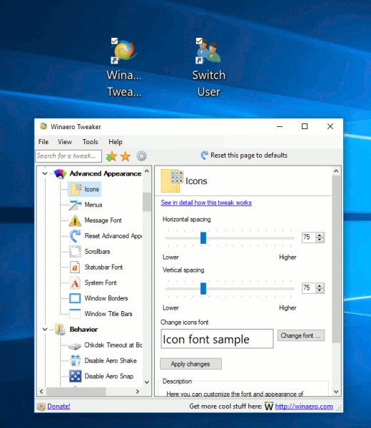 Change Icon Text Size in Windows 10 Creators Update