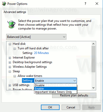 Windows 10 Disable Wake Timers