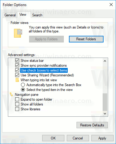 Windows 10 Enable Checkboxes In File Explorer Options