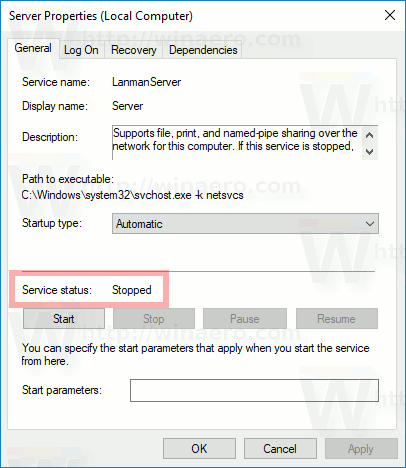 Windows 10 Service Stopped