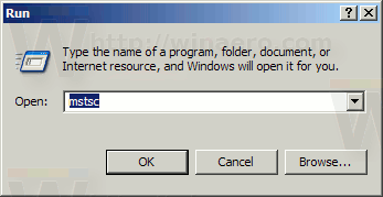 Mstsc Run Dialog