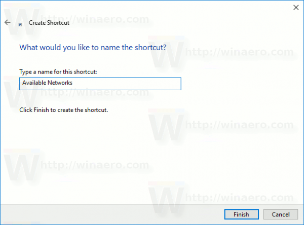 Name Available Networks Shortcut