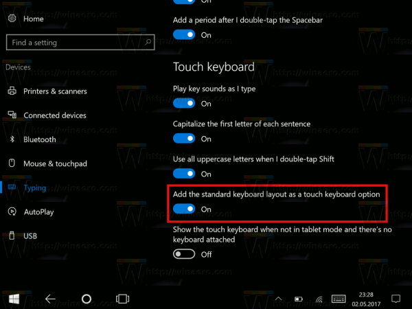 Standard Layout In Touch Keyboard In Windows 10