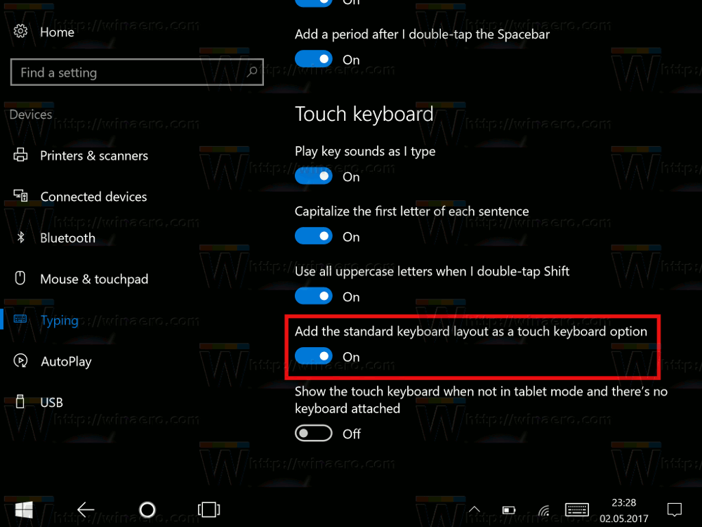 Enable Standard Layout In Touch Keyboard In Windows 10