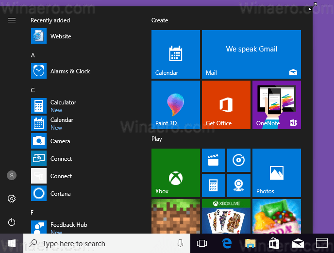 Windows 10 Diagonal Resize Start Menu 