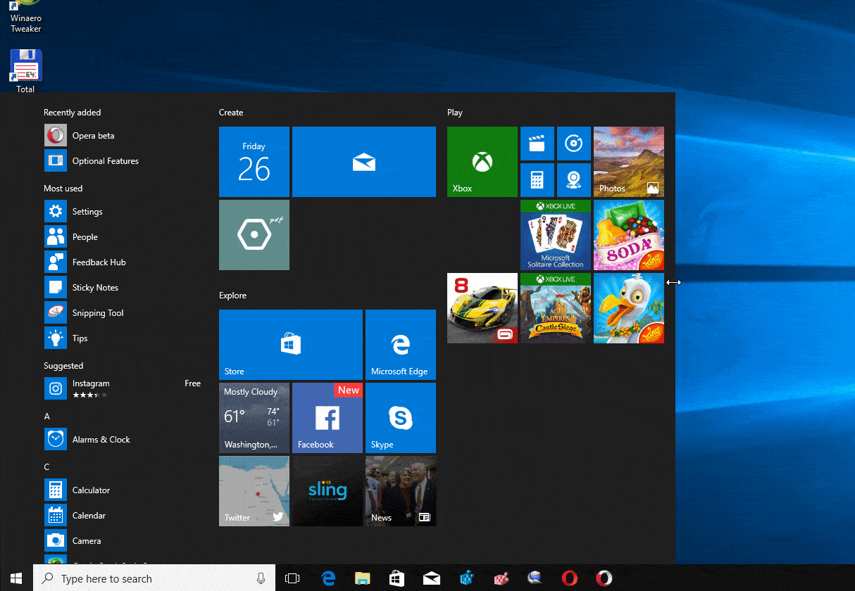 Windows 10 Resize Start Menu Side