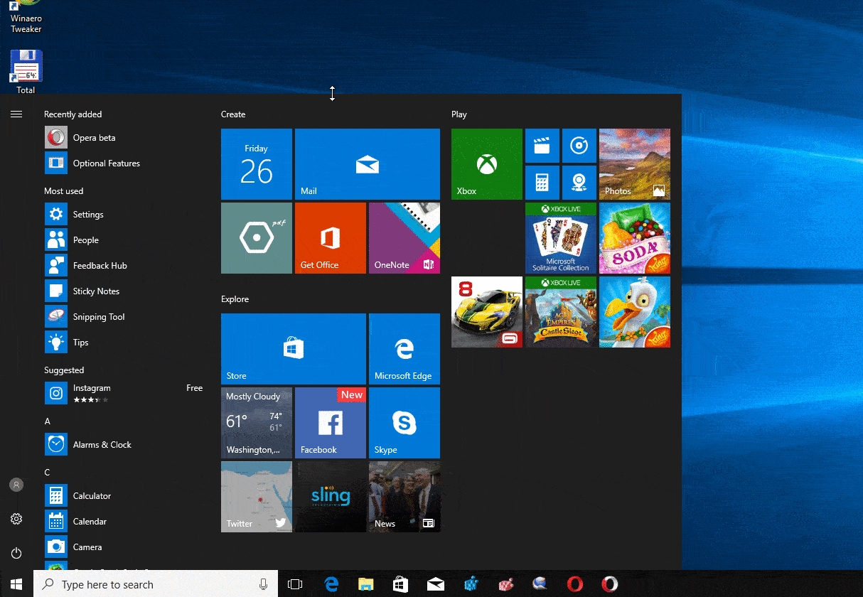 Windows 10 Start Menu Resize Top