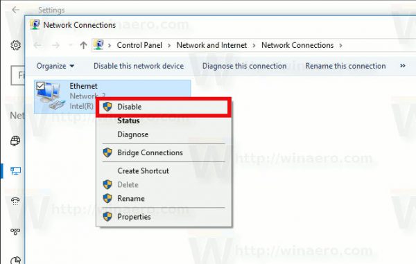 Windows 10 Disable Network Adapter