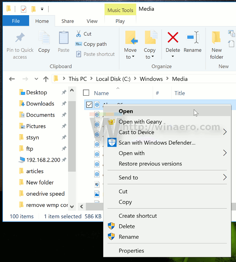 Windows Media Player Context Menu Removed