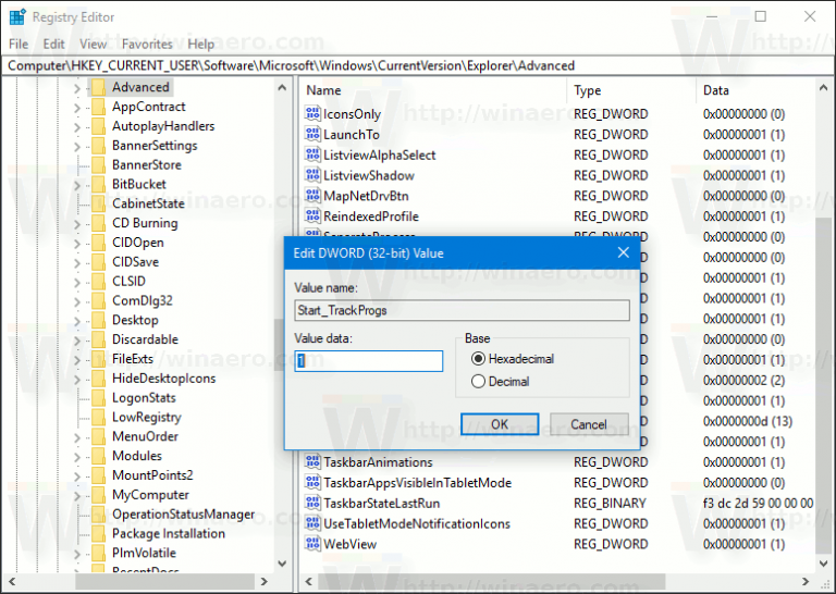 Enable Or Disable App Launch Tracking in Windows 10