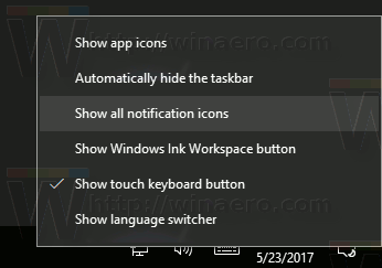 Tablet Mode Enable Tray Icons