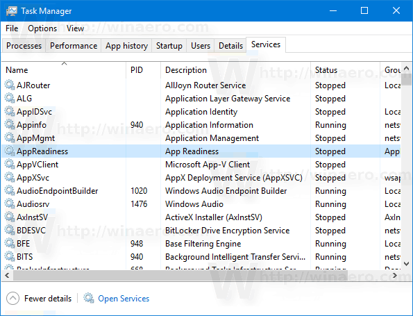 Task Manager Windows 10 Services Tab 