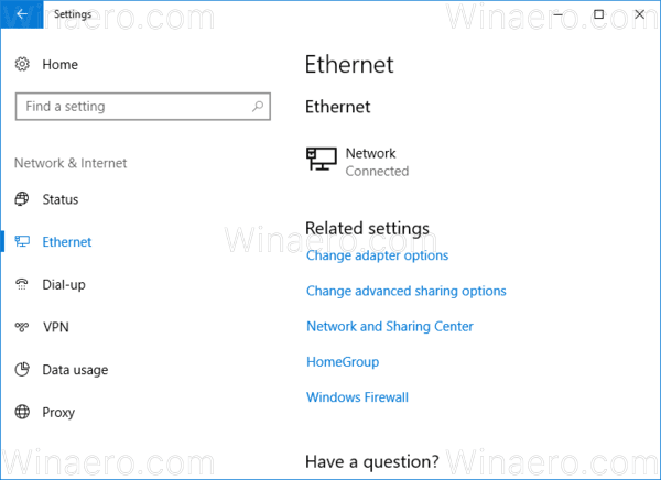 WIndows 10 Network And Internet Category 