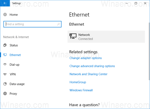 WIndows 10 Network Connection Name In Settings 