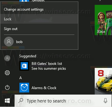 Windows 10 Lock Command Visible