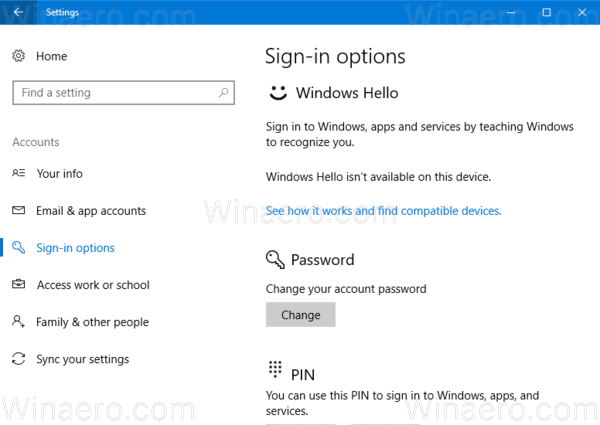 Windows 10 Sign In Options 