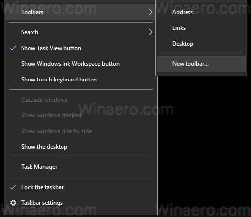 Windows 10 Add New Toolbar 